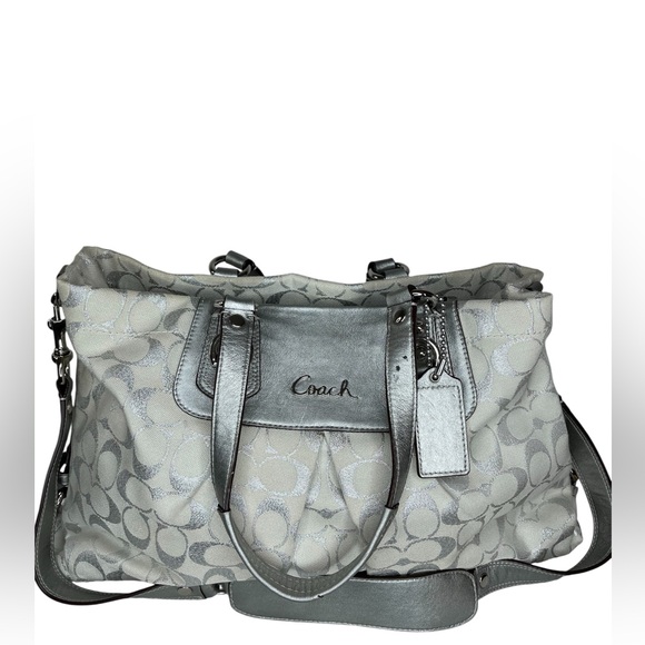 Coach Ashley Signature "C" Shoulder Satchel Purse Silver Metallic Vintage - Picture 1 of 16